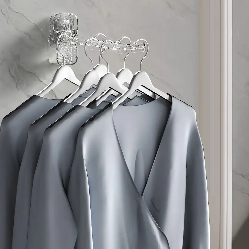 

Plastic Suction Cup Clothes Hanger Wall Mounted Angle Adjustable Laundry Rack Hook 6-hole Space-Saving Folding Clothes Rack