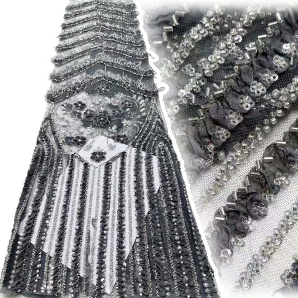 

3D кружевная ткань с блестками, вышивка бисером, нигерийская свадебная ткань для жениха, высокое качество, французский тюль, кружевная ткань для свадебной вечеринки AH1826