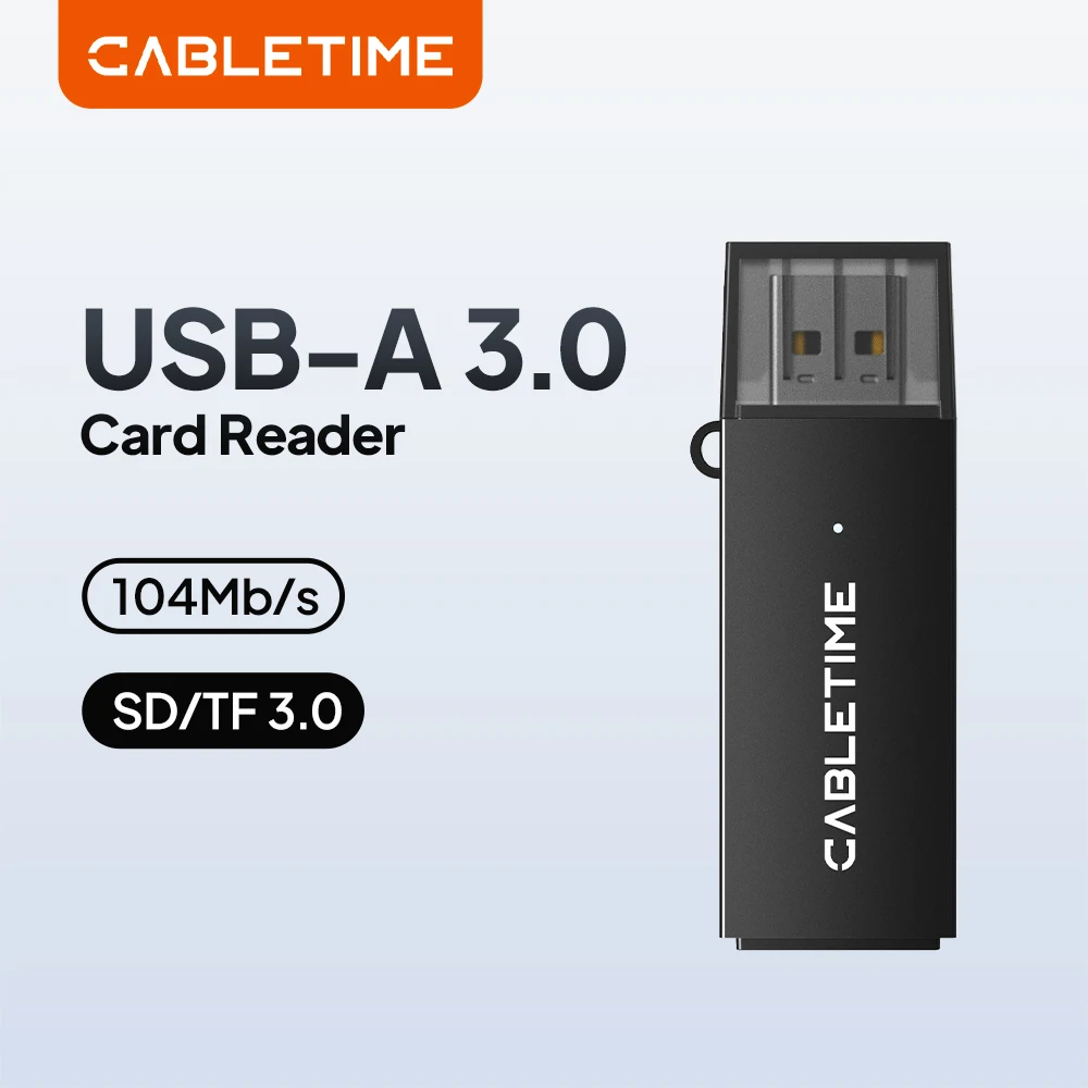 CABLETIME 3.0 USB High Speed Adapter Dual-Port Card Reader 104MB/s 5Gbps SD Card Reader for Computer Laptop Accessories