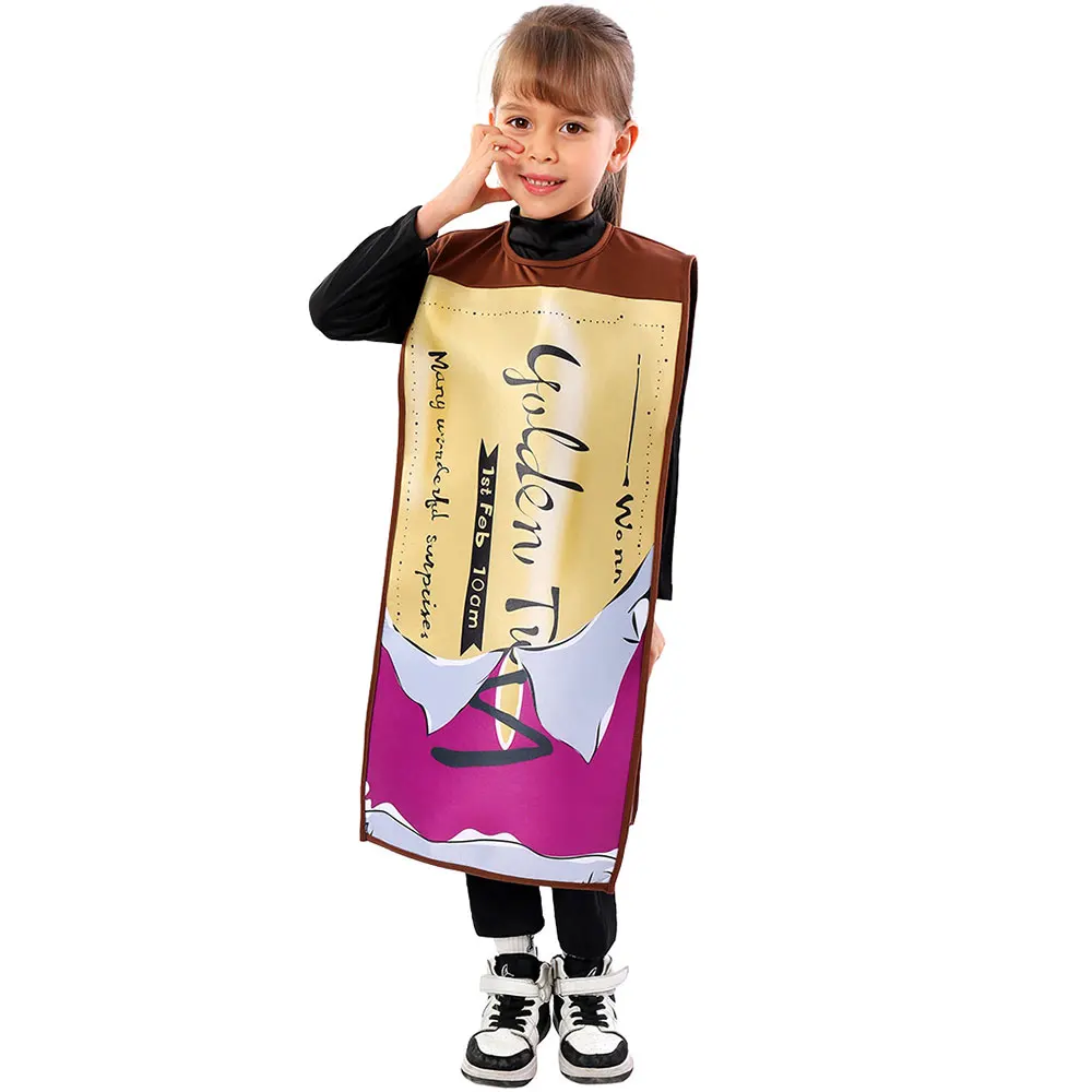 Umorden Unisex Boys Girls Chocolate Bar Winner Golden Ticket Costume for Child Kids One Tunic