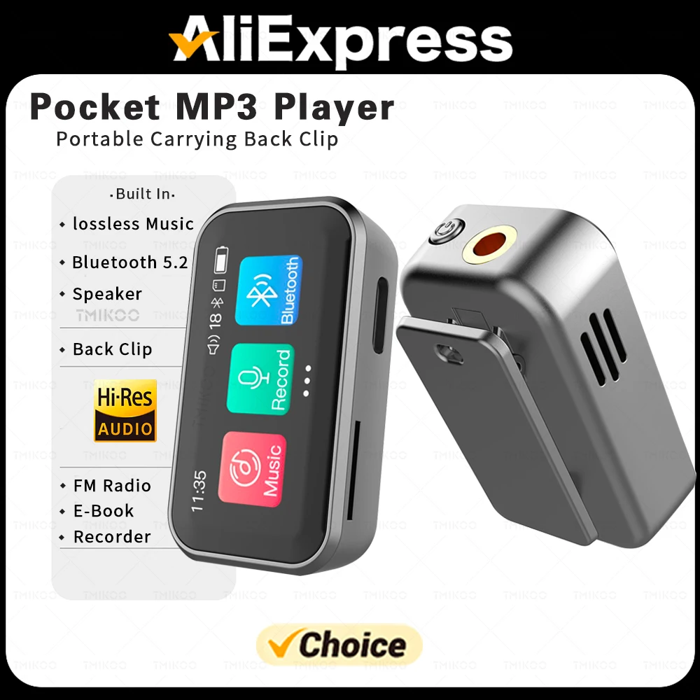 

Карманный MP3-плеер с Bluetooth, Hi-Fi музыкальный плеер с мини-задним зажимом, полный сенсорный экран со встроенным динамиком Sports Walkman MP4