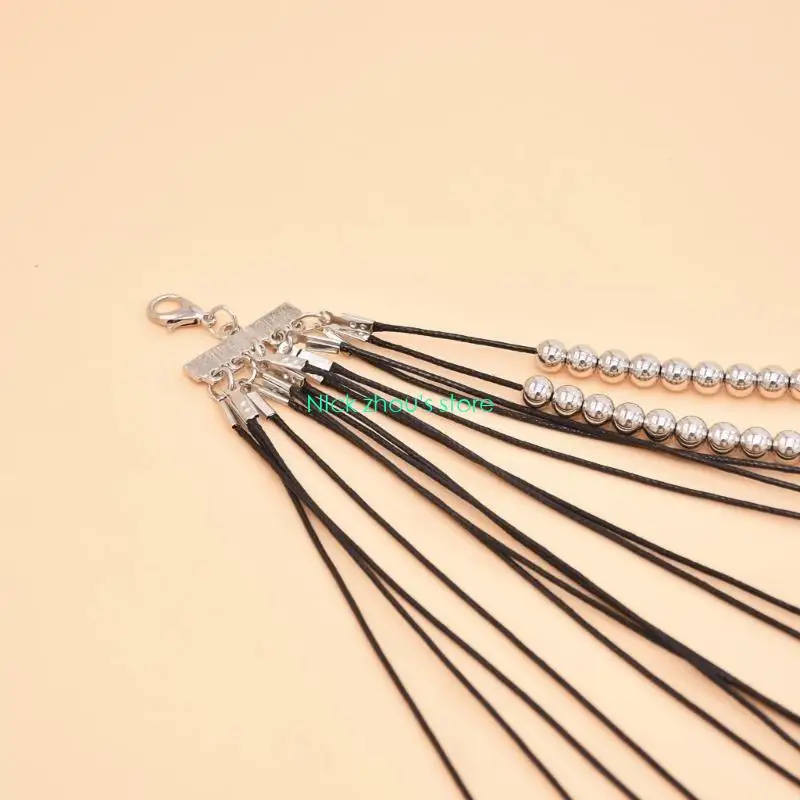 E15E Long Statement Necklace Waterfall Multi Strand Neckchain Fashionable Clavicle Chain Accessory for Dress Prom Party