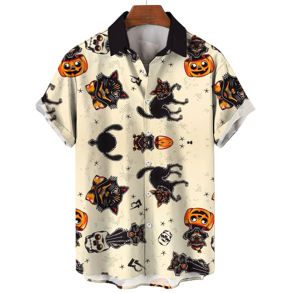 

Fashion Summer Men's Hawaiian Shirt Halloween 3D Printed Shirt Unisex Harajuku Street Casual Short Sleeve Shirt Top