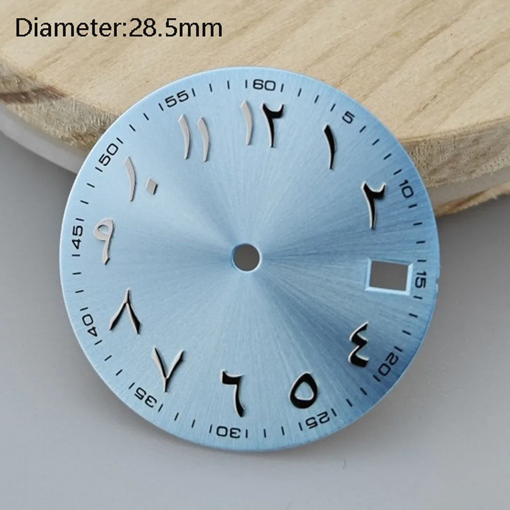 28.5mm NH35 다이얼 올리브 그린 핑크 스테인레스 스틸 아랍어 스케일 다이얼 NH35 자동 무브먼트 watchmods 로고를 사용자 정의 할 수 있습니다