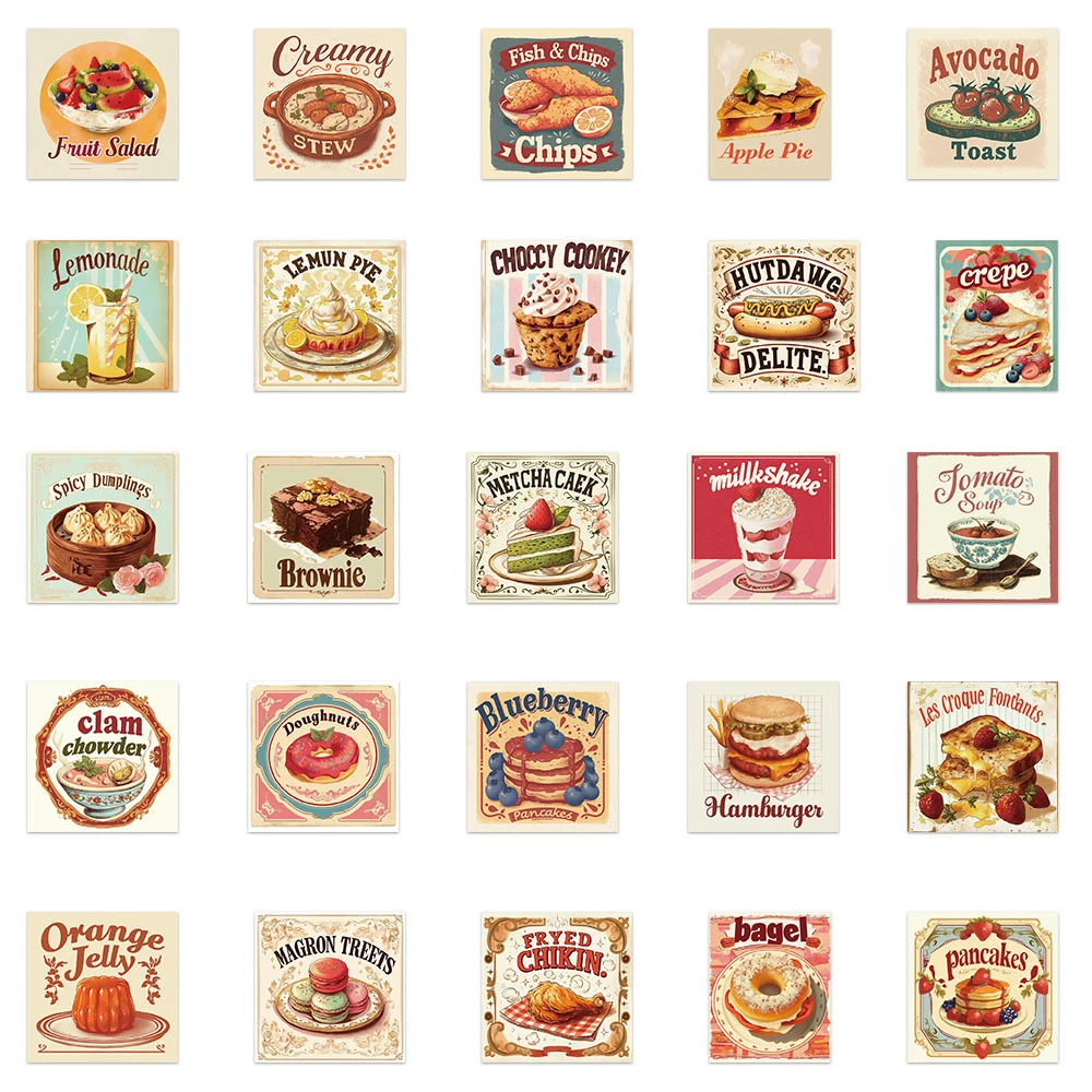 10/30/50pcs Vintage Cartoon Deliziose Cibo Adesivi Creativo Graffiti Adesivo Bottiglia di Acqua Frigo Telefono Decalcomanie Impermeabili Decor