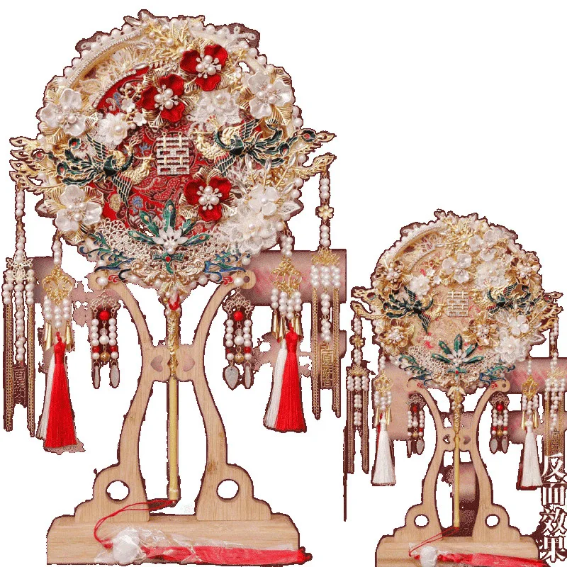 

DIY material package handmade double-sided finished product premium Xiuhe wedding wedding fan hi fan