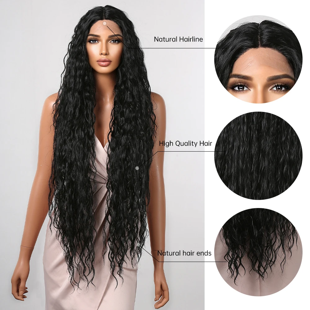 شعر مستعار اصطناعي طويل مجعد من hair cube للنساء الأفريقيات ، مموج عميق ، باروكات دانتيل سوداء طبيعية ، تأثيري يومي ، مقاوم للحرارة