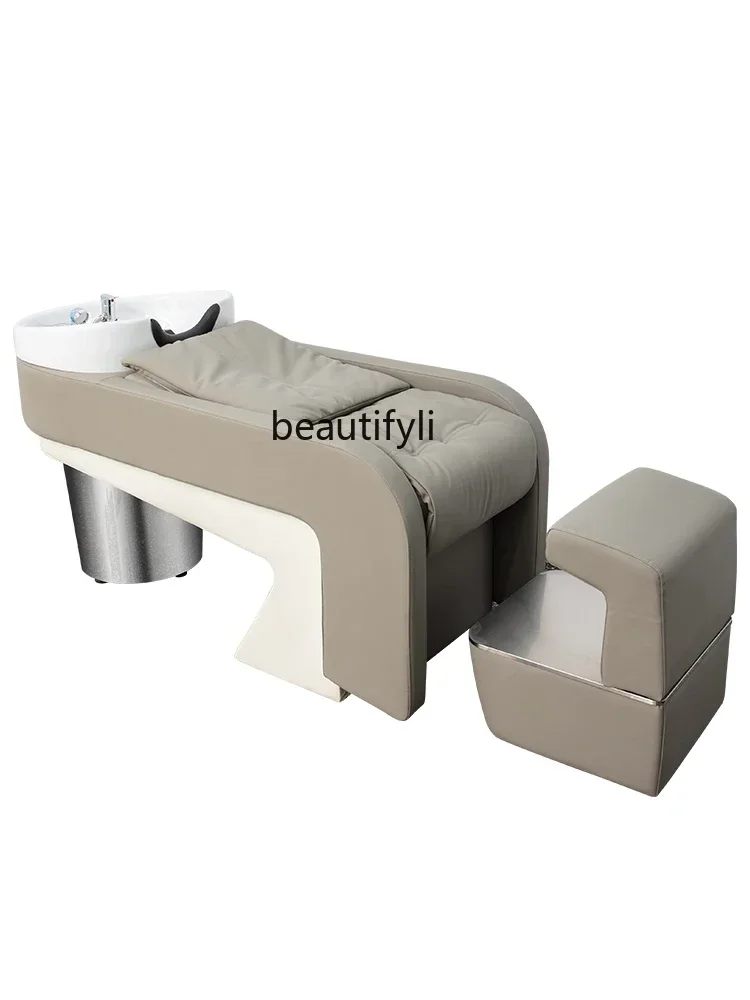 

PP High-Grade Shampoo Chair Stainless Steel Massage Shampoo Dedicated Ceramic Basin Lying Half Flushing Bed