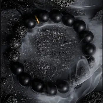 暗黑系列復古黑色天然拉長石月光石珠手鍊 男士火山瑪瑙石彈性手工飾品 女士 6 最佳銷售 黑月光石 - №2