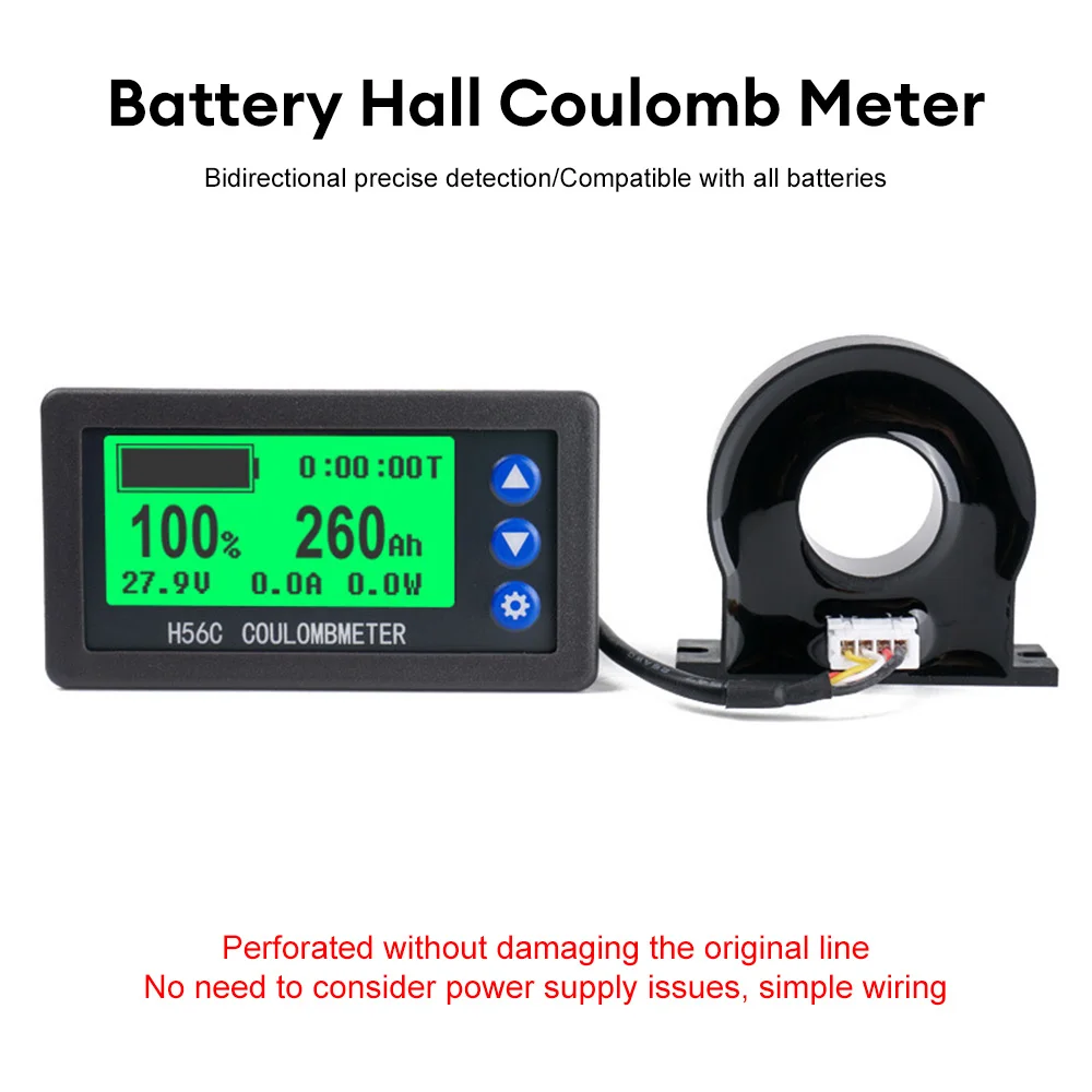 Battery Monitor Hall Sensor Coulomb Tester DC9~100V 50A-300A Voltmeter Ammeter Battery Capacity Coulometer 12V 24V 36V 48V 60V