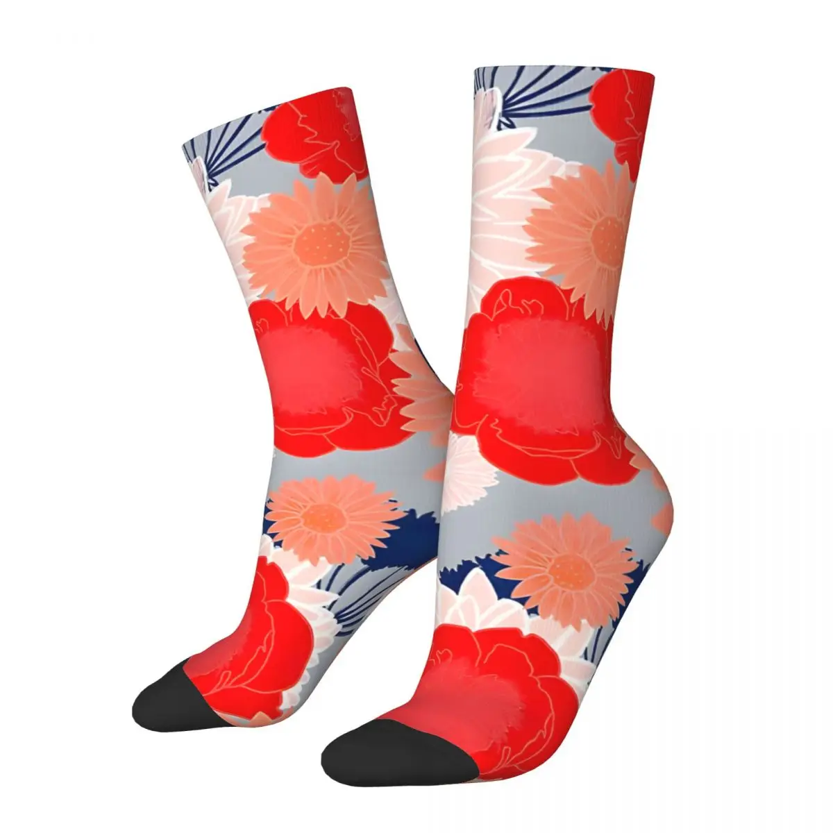 Coral And Navy Bouquet Men's Socks Vintage Harajuku Street Style Novelty Casual Crew Sock