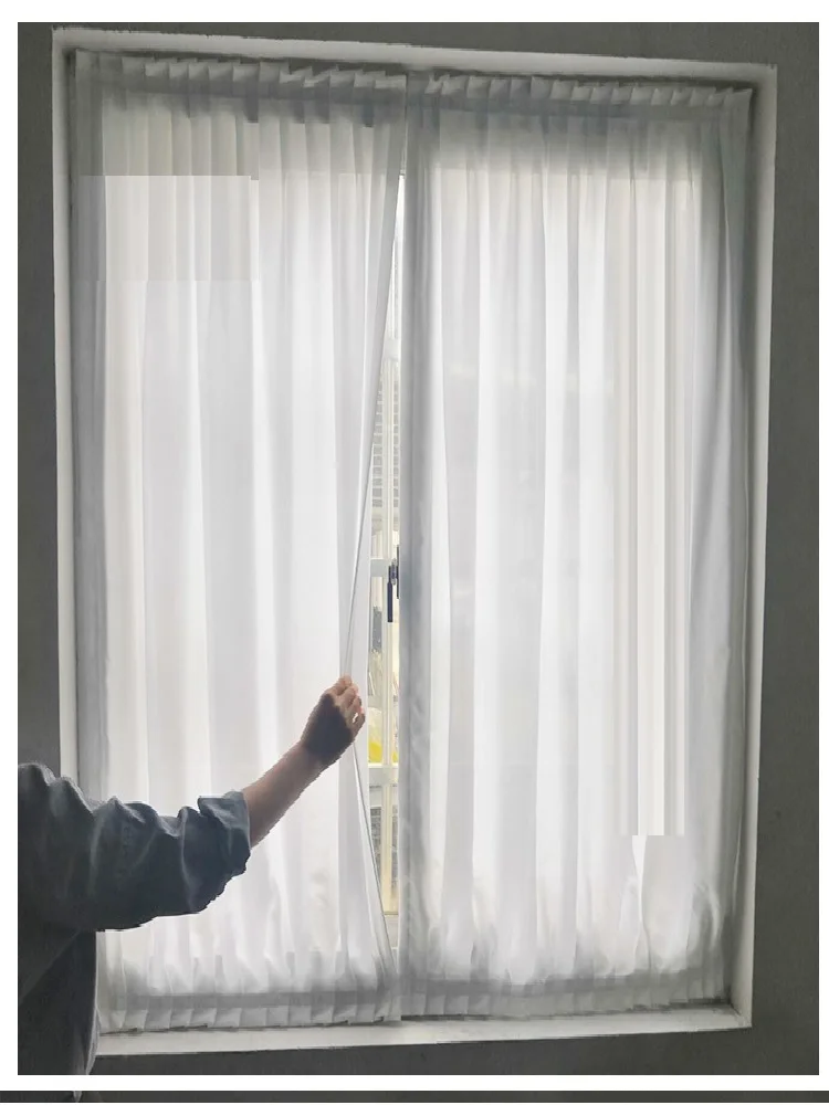 

No-Drill Adhesive Top & Bottom Magic Curtain for Bay Window-Tension Screen,Glass Door Curtain,Room Divider-Easy Install,Remove