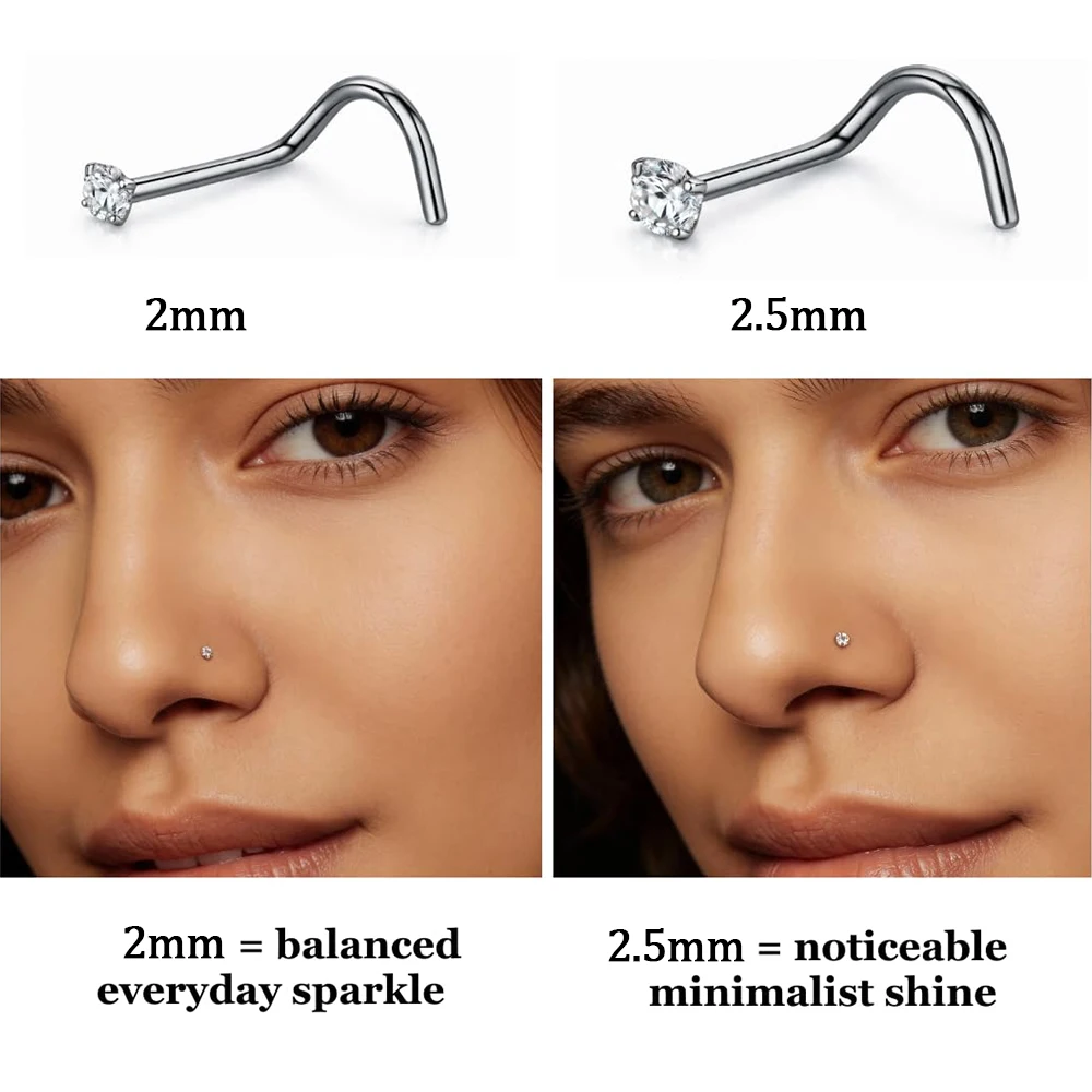 1/5/10Pcs ASTM F136 Titanium Nose Ring Stud for Women Girl Nostril Piercings Rings Crystal Body Piering Jewelry 2/2.5/3mm 20g