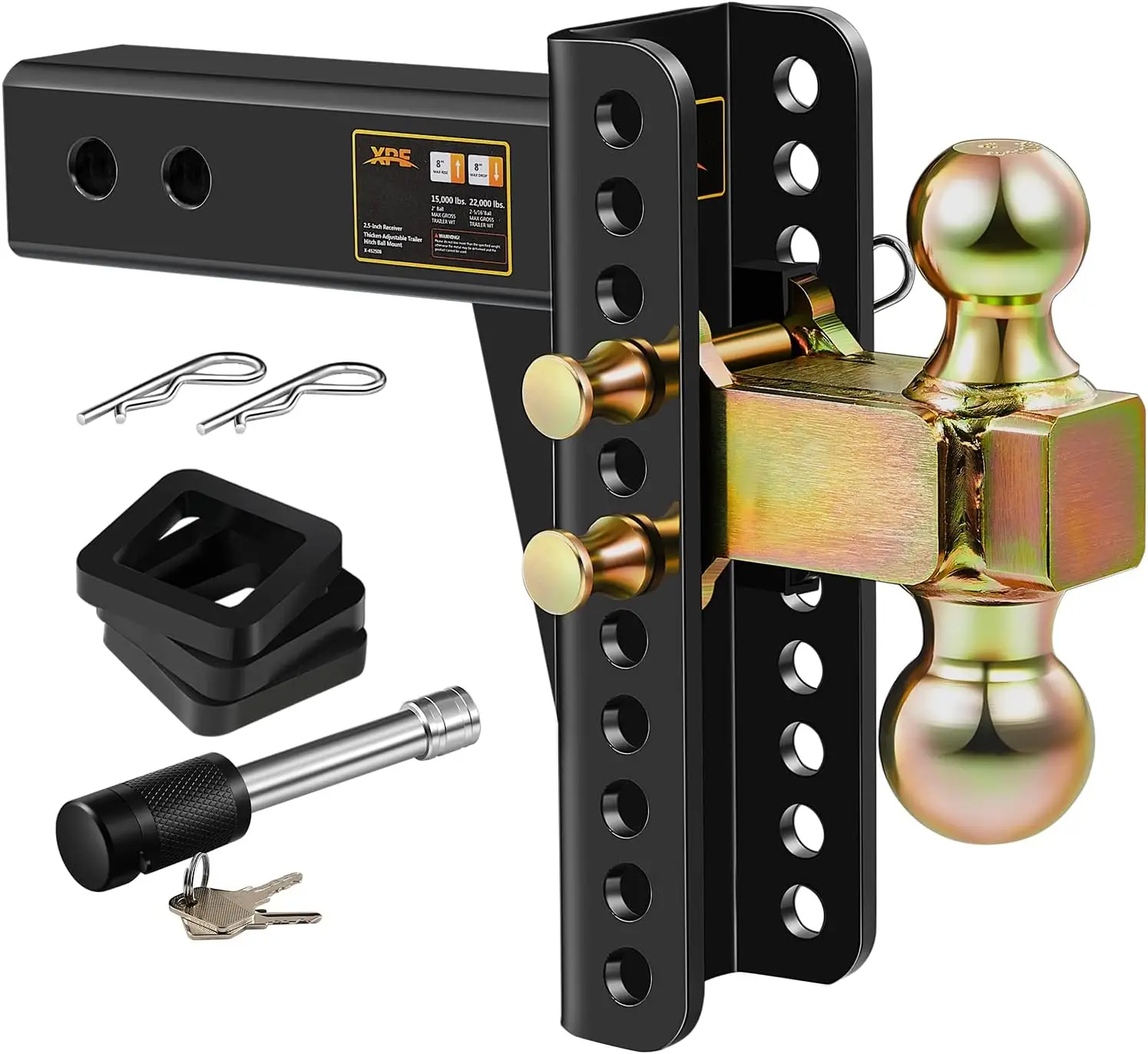 

Регулируемая сцепка прицепа, подходит для 2,5-дюймового приемника, 8-дюймовые шаровые сцепки с падением/подъемником, 2–5/16 дюймов для грузовиков, 22 000 фунтов GTW — приемник