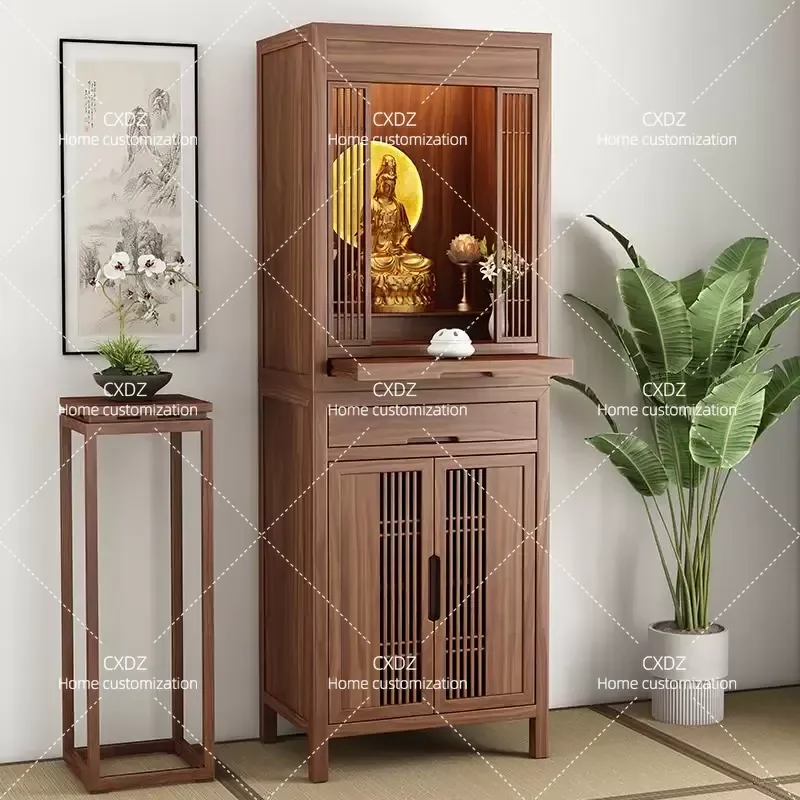 North American black walnut shrine, new Chinese vertical cabinet, solid wood shrine, Bodhisattva cabinet, Buddha cabinet,