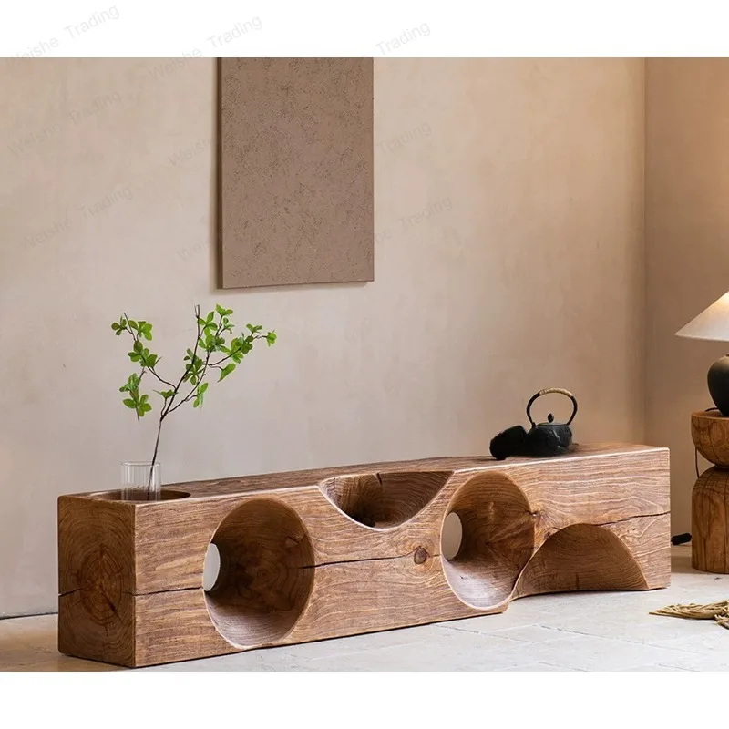 Special-shaped solid wood bench designer creative log TV cabinet exhibition hall hotel clothing store ornament homestay flower