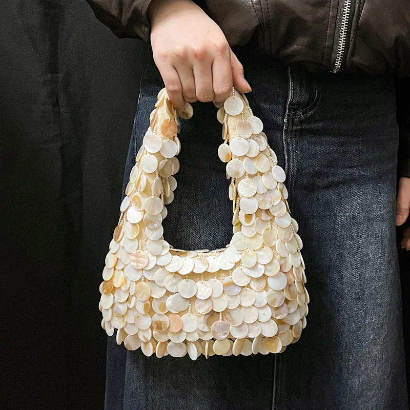 Hand Sewn Bead Shell Mother Bag 2026 Spring New Style Socialite Banquet Style Shell Bag Women's Niche Hand-held Pillow Bag