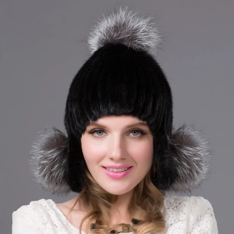 

Mink Fur Straw Hat Fashionable and Warm Mink Fur Hat Fox Fur Ball Straw Hat