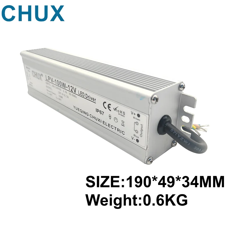 CHUX  Waterproof Switching Power Supply 120W 100W 12V 24V 36V 48V  Led Light Strip For Science Instruments Power LPV-120W 100W