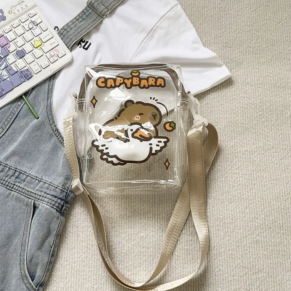 Portable Korean Style Capybara Shoulder Bag Pvc Coin Purse Transparent Messenger Bag Cartoon Capybara Crossbody Bag Shopping