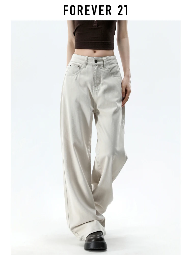 Forever 21 Calça jeans feminina estilo americano de cintura alta e perna larga, calça jeans feminina de verão, fina, solta, corte reto, roupa casual, ajuste confortável