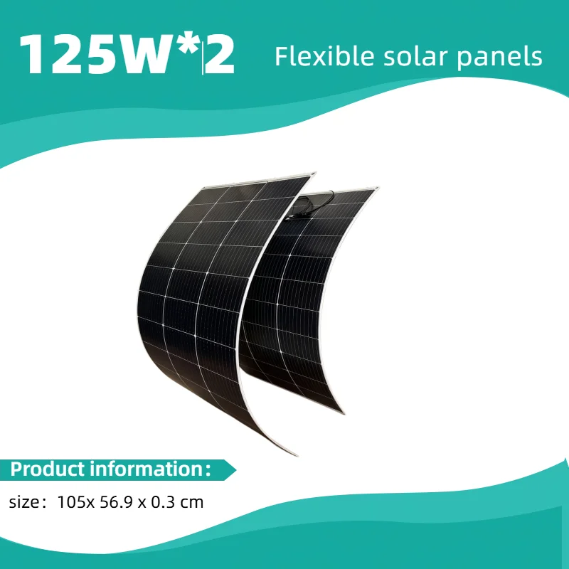 2pcs 125 Watt (250W) 11BB Flexible Solar Panels,25% High-Efficiency Waterproof Monocrystalline Lightweight Solar Panel for RV,Boats,Curved