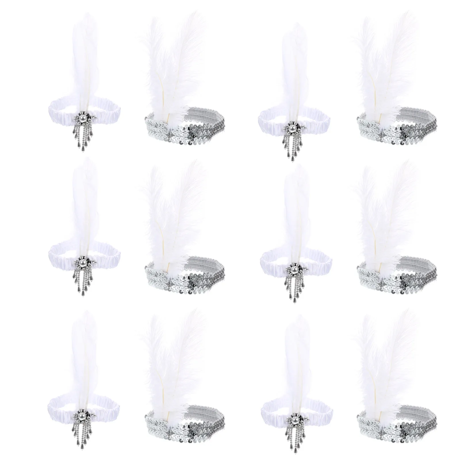 

12pcs Sequin Hair Bands Plume Headpieces For Adults Party Performance Carnival Dance Decorative Headwear