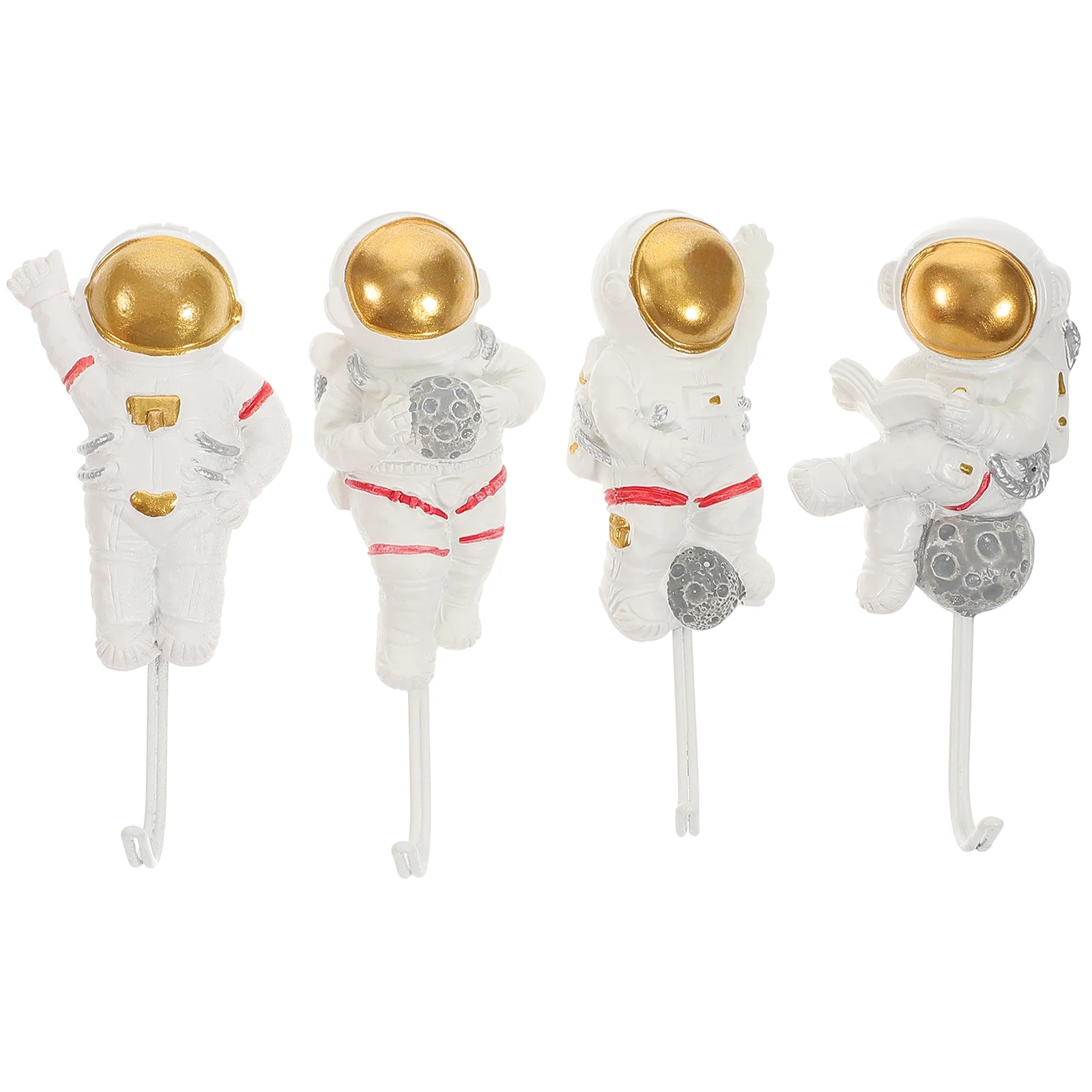 4 Pcs Astronaut Hook up Unique Wall Storage Racks Statue Resin Craft Coat Punch-free Child Hangers