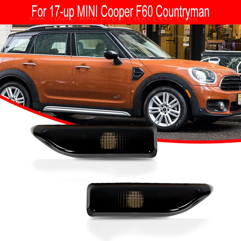 Smoked Lens Car Front Side Marker Turn Signal Light Fender Flare Light  Housings For 2017-up 2nd Generation MINI F60 Countryman