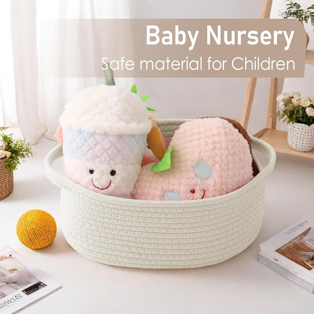 

Small Rope Storage Bin With Handles Ribbon Bag Organizer For Shelves And Closets - Empty Gift Basket For Birthday Organization