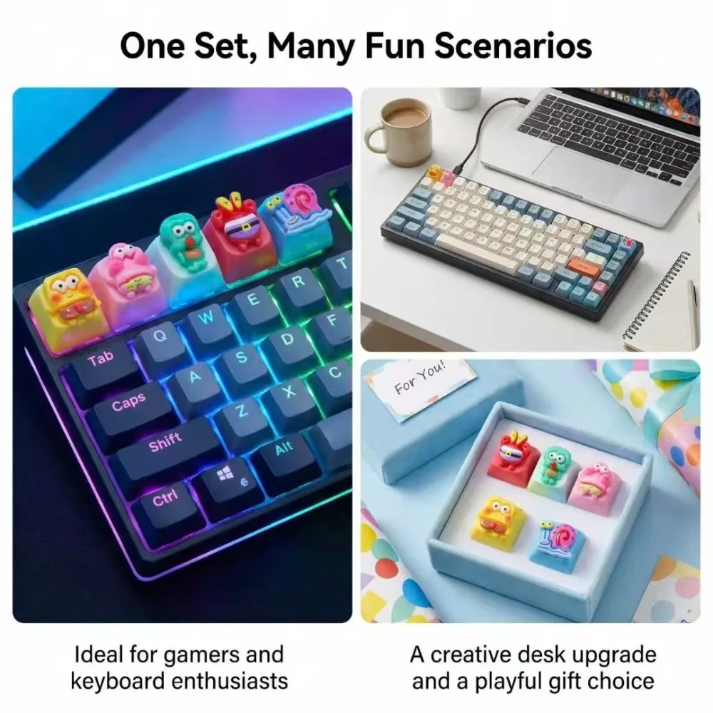 Cute SpongeBob Anime Keycaps DIY Mechanical Keyboard Cross Axis PBT Decoration Gift for Boys Girls Gamer Accessories