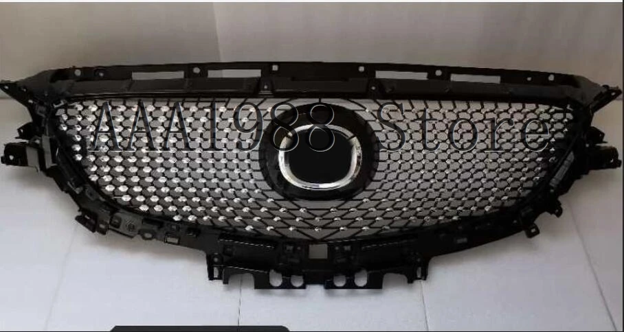 For Mazda 6 Atenza 2017 2018 2019 Car Front Bumper Upper Grille ABS Diamond Grill ABS Cover with Chrome Emblem