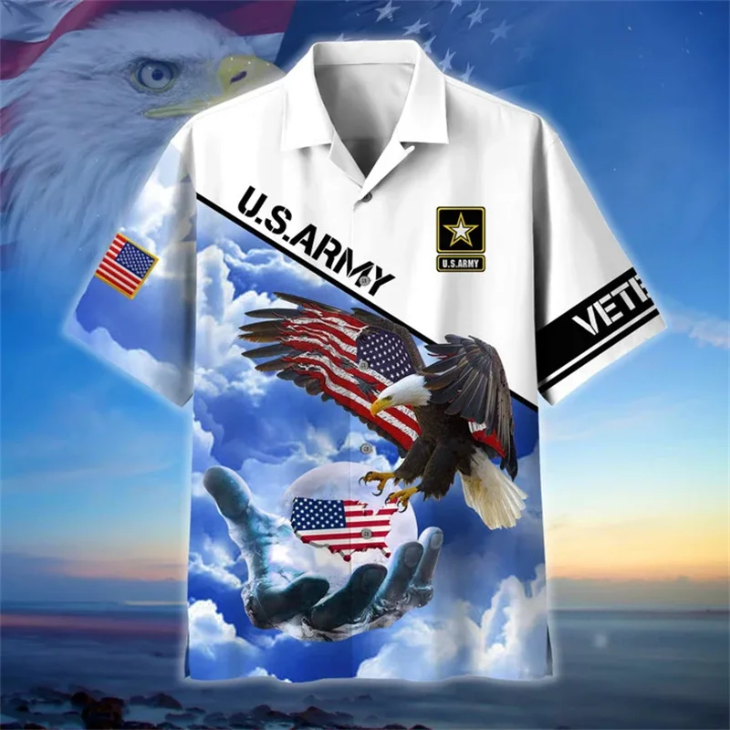 Summer New 3D Printing United States Soldiers Armys Veterans Shirts For Men Fashion Cool Short Shirts Y2k Hawaiian Tops Clothing