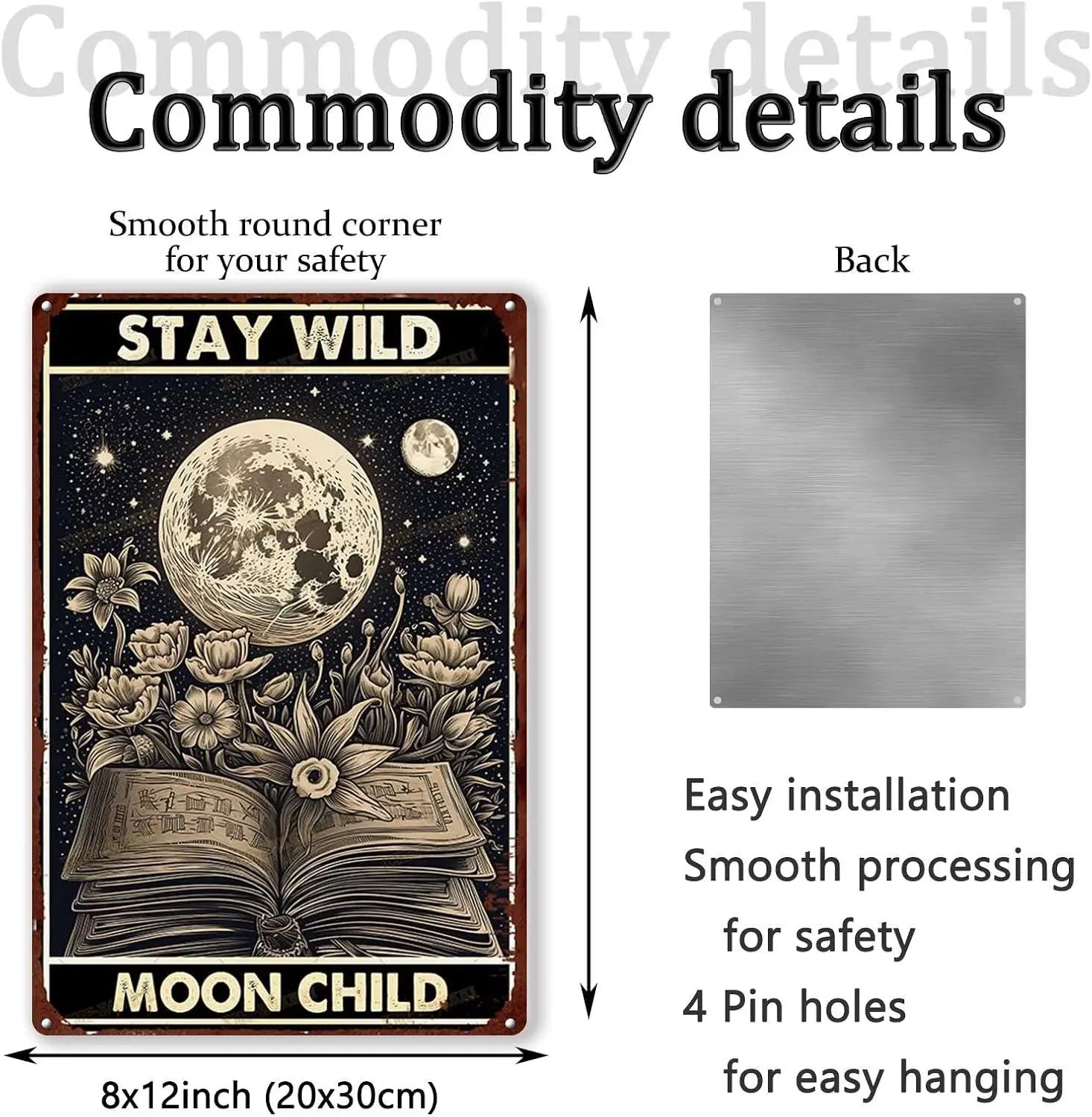 Retro Style Metal Tin Sign Stay Wild Moon Child Tin Signs Home Office Decorations 8x12inch