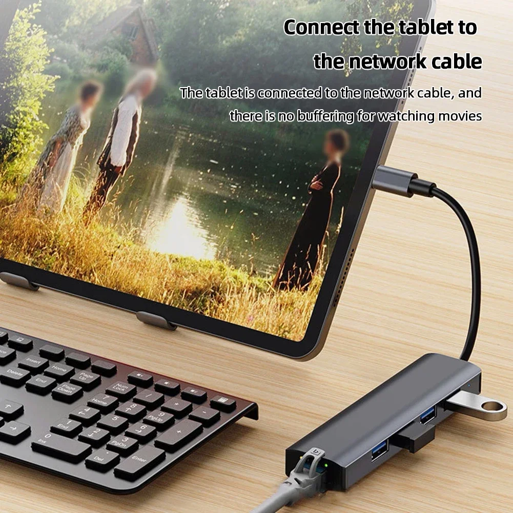 5 In 1 Usb-C Hub 3.0 1000mbps Rj45 Ethernet Hub Expansion Base Type-C Pd100w Base Multifunctional Expansion Adapter view 4