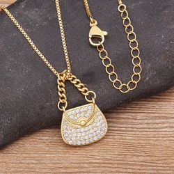 Nidin New Arrival Fashion Luxury Bag Shape Temperament Micro Pave Zircon Necklace Pendant Ladies Collarbone Chain Jewelry Gift