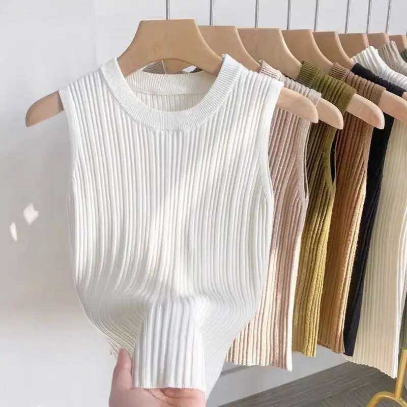 Abbigliamento da donna Gilet in maglia Innerwear Nuovo girocollo Autunno e inverno Innerwear Strato base Capispalla Top senza maniche Moda
