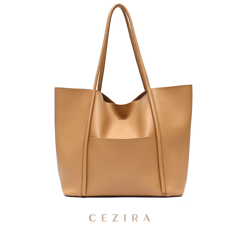 CEZIRA 2021 Women Luxury Brand Designer Tote Handbag Large PU Vegan Leather Top-Handle Bag Female Casual Shopping Shoulder Purse