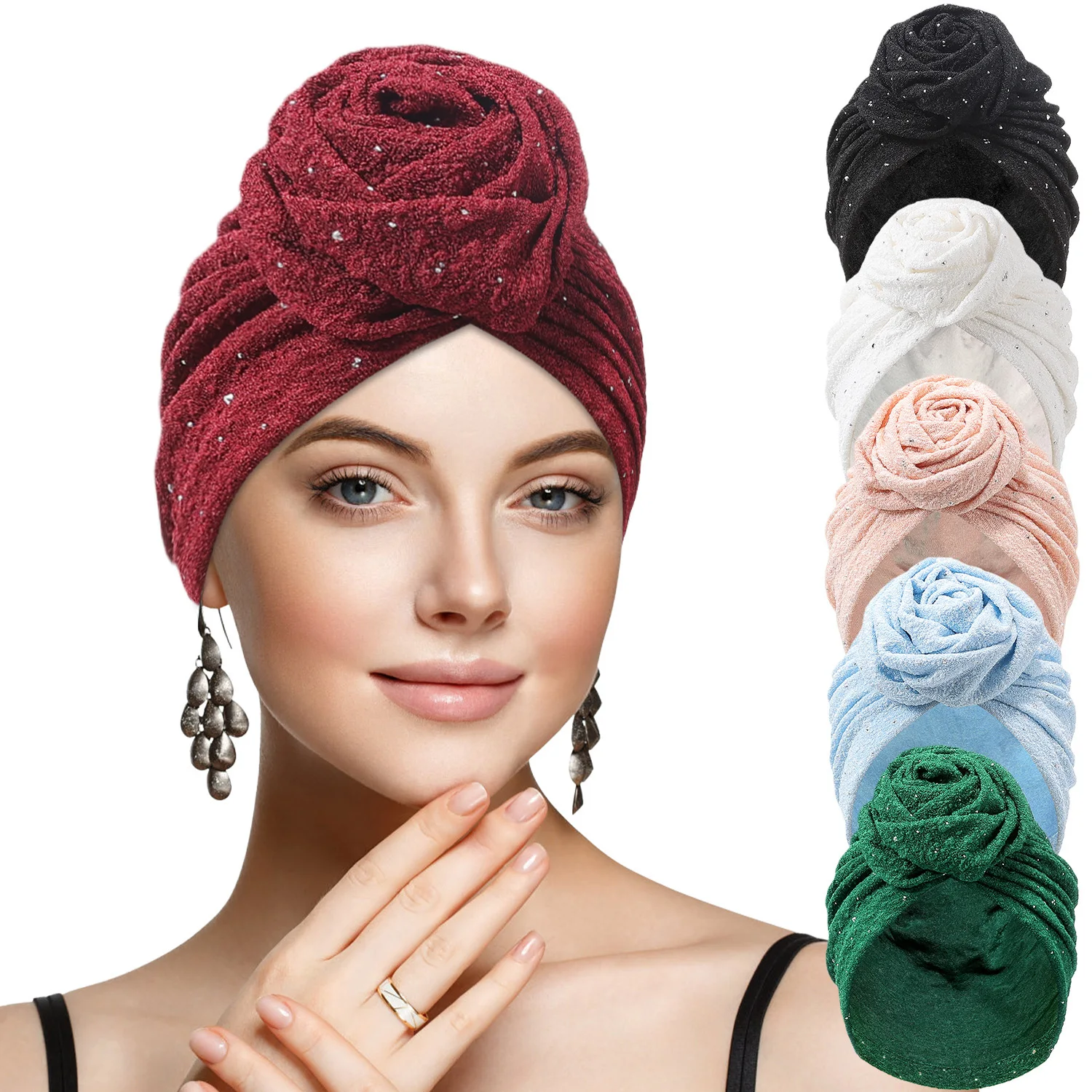 New Fashion Sequins Flower Turban Beanies Bonnet Women Chemo Cap Muslim Hijab Hair Loss Headscarf Head Wrap Turbante Mujer Hat