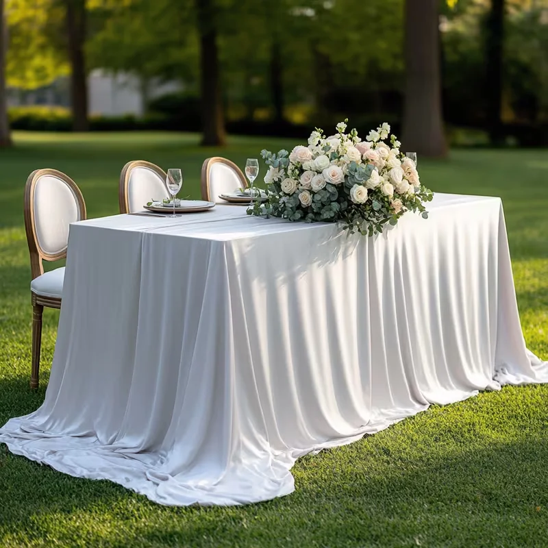 Wrinkle-resistant White Tablecloth,Stretchable Large-size,for Dessert and Tea Break Tables Fits Birthday,Wedding,Engagement