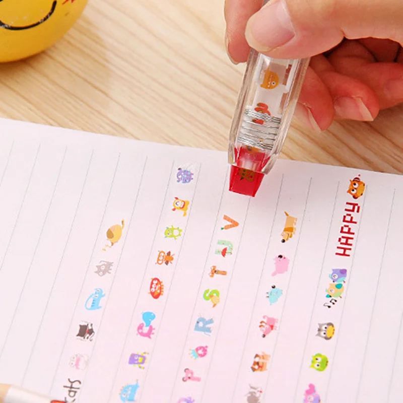 Cartoon Floral Sticker Tape Pen, Papelaria engraçada para crianças, Notebook Diário Decoração Fitas, Etiqueta Etiqueta Etiqueta de Papel, Decoração