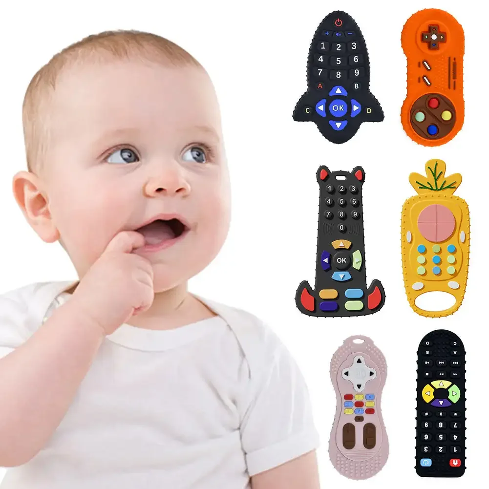 Baby Silicone Teether Toys Remote Control Shape Teether Rodent Gum Pain Relief Teething Toy Kids Sensory Educational Healthcare