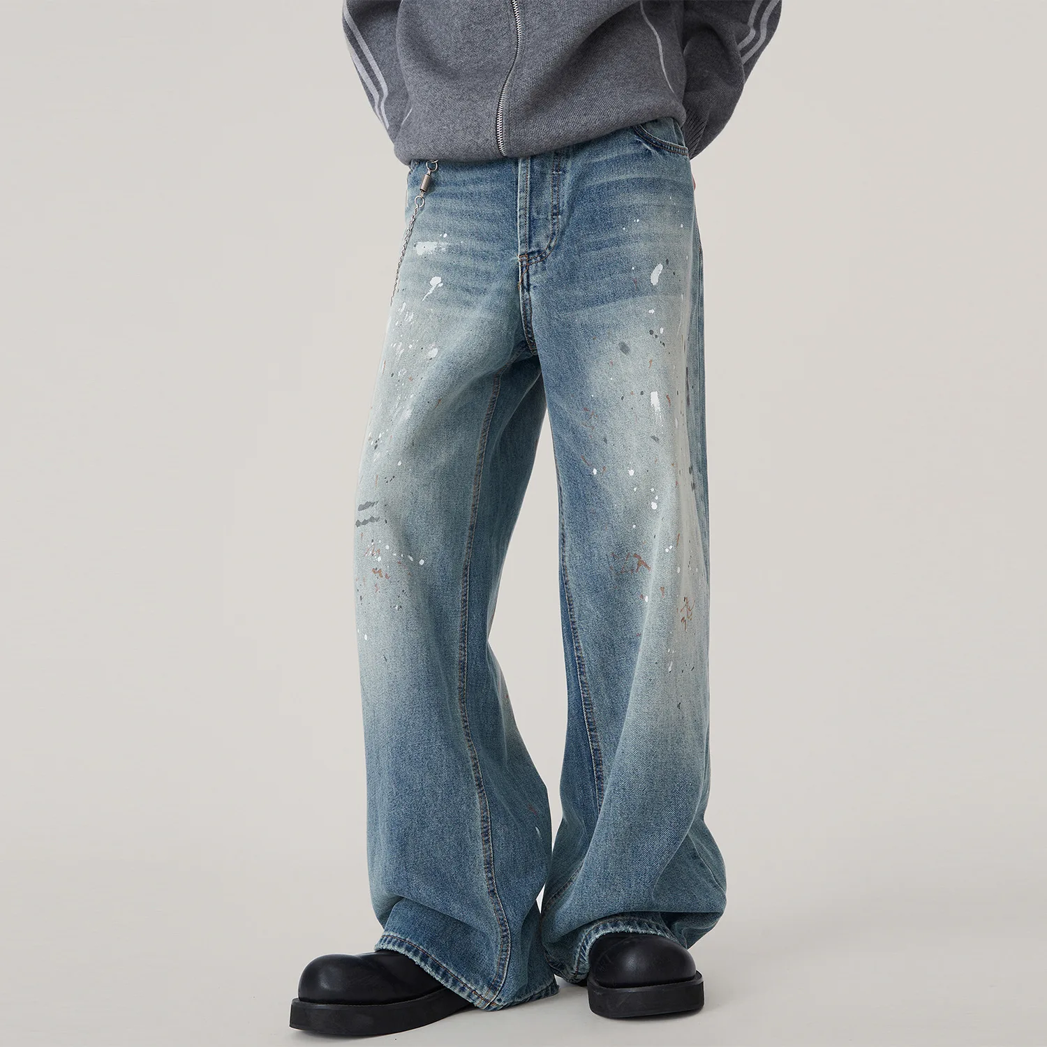 2026 Jeans Men's Straight Loose Wide Leg High Street Pants Washed Retro Design Trousers