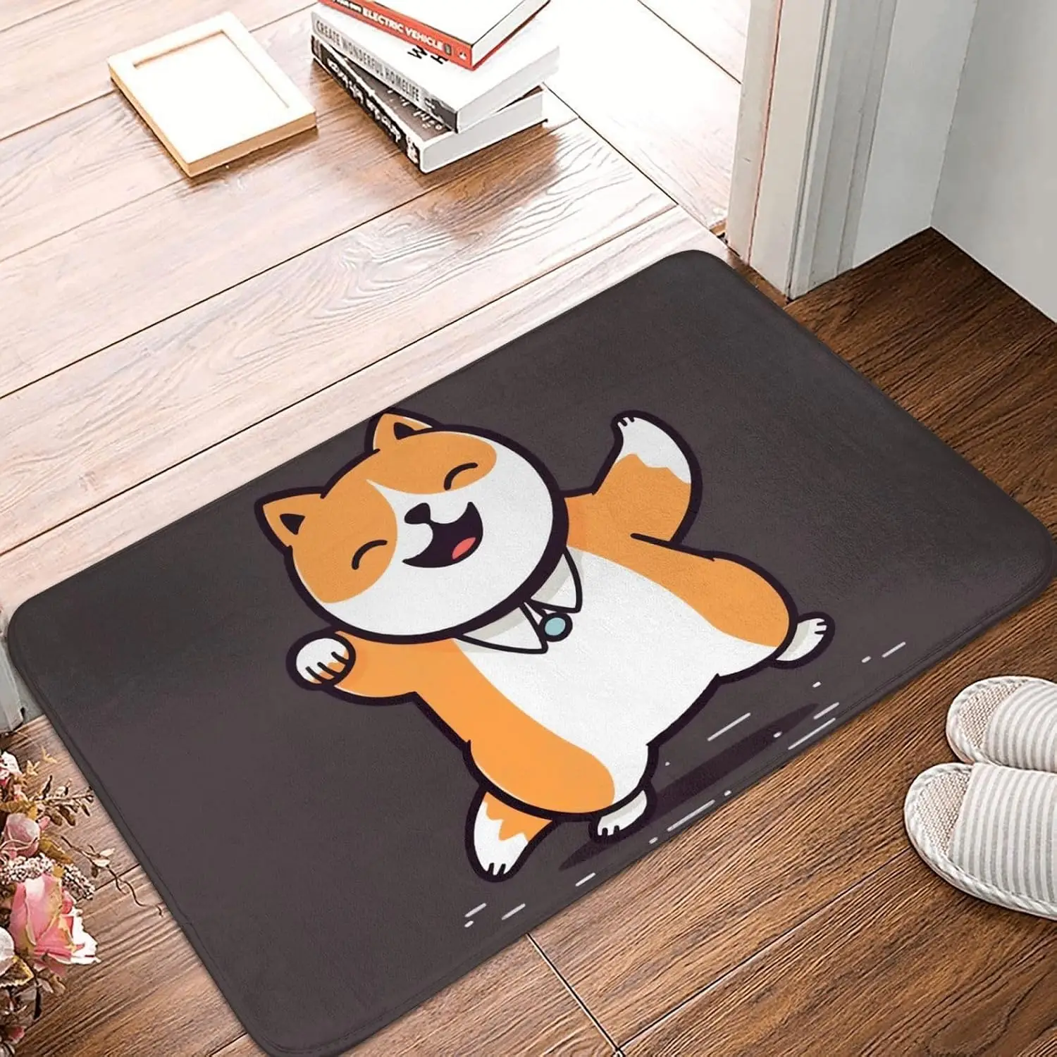 Cute Cartoon Shiba Inu Door Mat, Funny Dog Puppy Floor Mat, Non-slip Entrance Rug, Pet Lover Home Decor for Living Room
