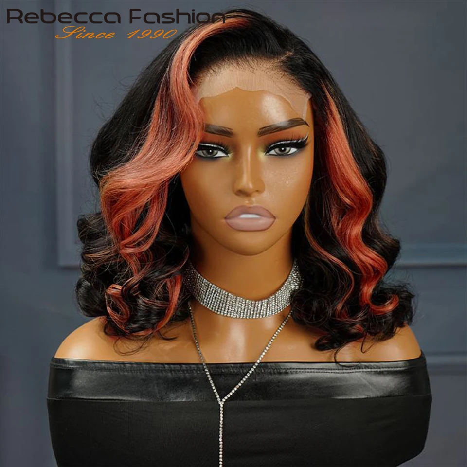 

FF30 Blonde Highlight Skunk Stripe Body Wave Human Hair Bob Lace Wigs Brazilian Body Wave Lace Front Wigs Side Part Wigs