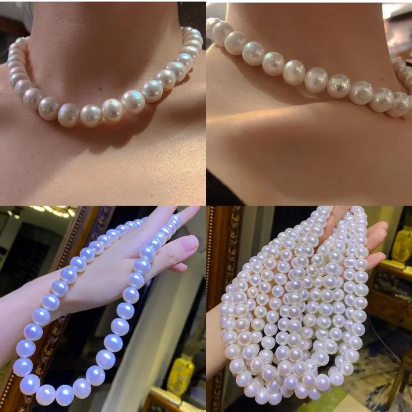 12-13mm Huge Big White Sea Water Natural Real Pearl Necklace 18inch 925s At Wedding Party So Nice