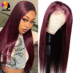 13x6 Dark Burgundy Lace Frontal Wigs Human Hair Pre-Plucked 13X4 Lace Front Human Hair Wigs for Women Straight Lace Front Wig