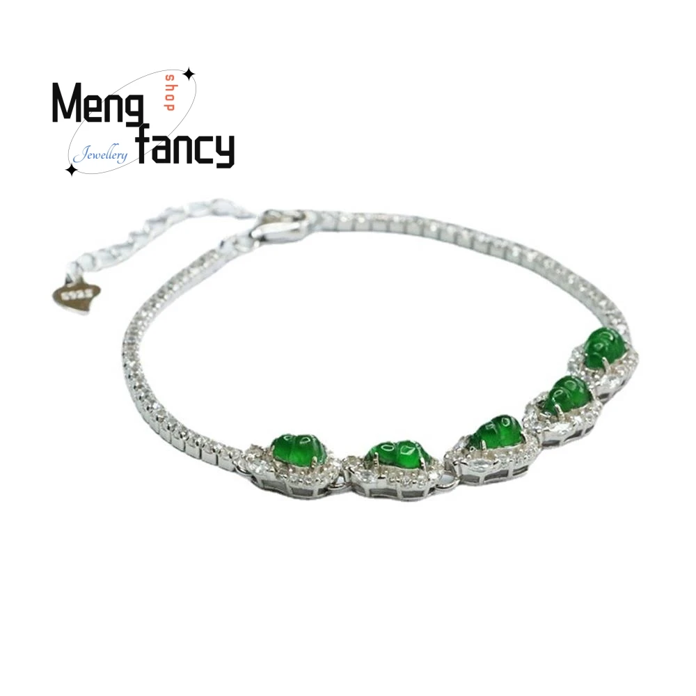 S925 Silver With Natural Jadeite Gourd Ice Type Imperial Green Bracelet Exquisite Elegant Simple High-grade Fashion Fine Jewelry