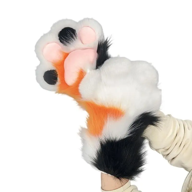 Soft Pad Animal Claw Gloves Pair for Party and Cosplay, Plush Costume Gloves for Halloween Stage and Photo Booth Event Use 6XDA