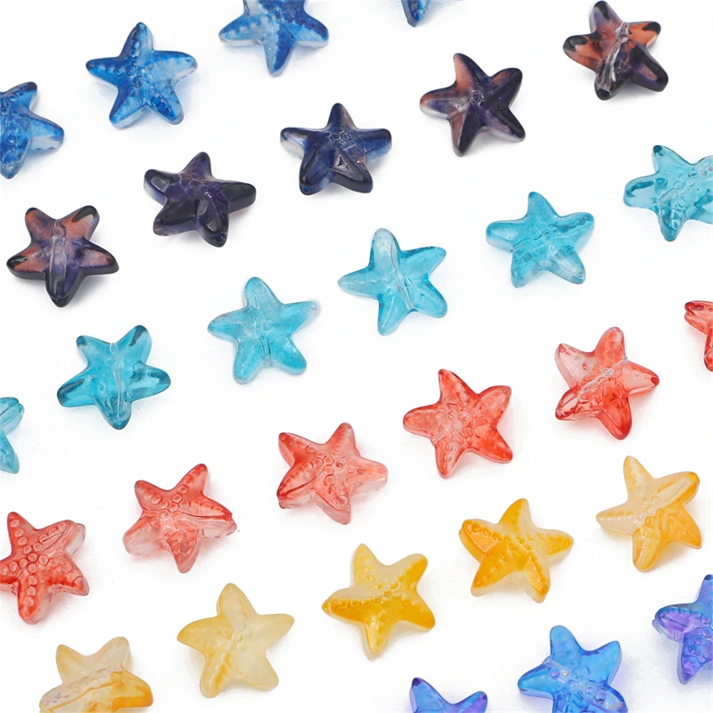 10Pcs 15x14mm Colorful Glass Starfish Beads Charm for Necklace Bracelet Earring Keychain DIY Jewelry Craft Making Accessories
